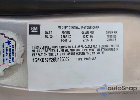 2006 Cadillac Dts из США, поврежденный, VIN 1G6KD57Y26U105889